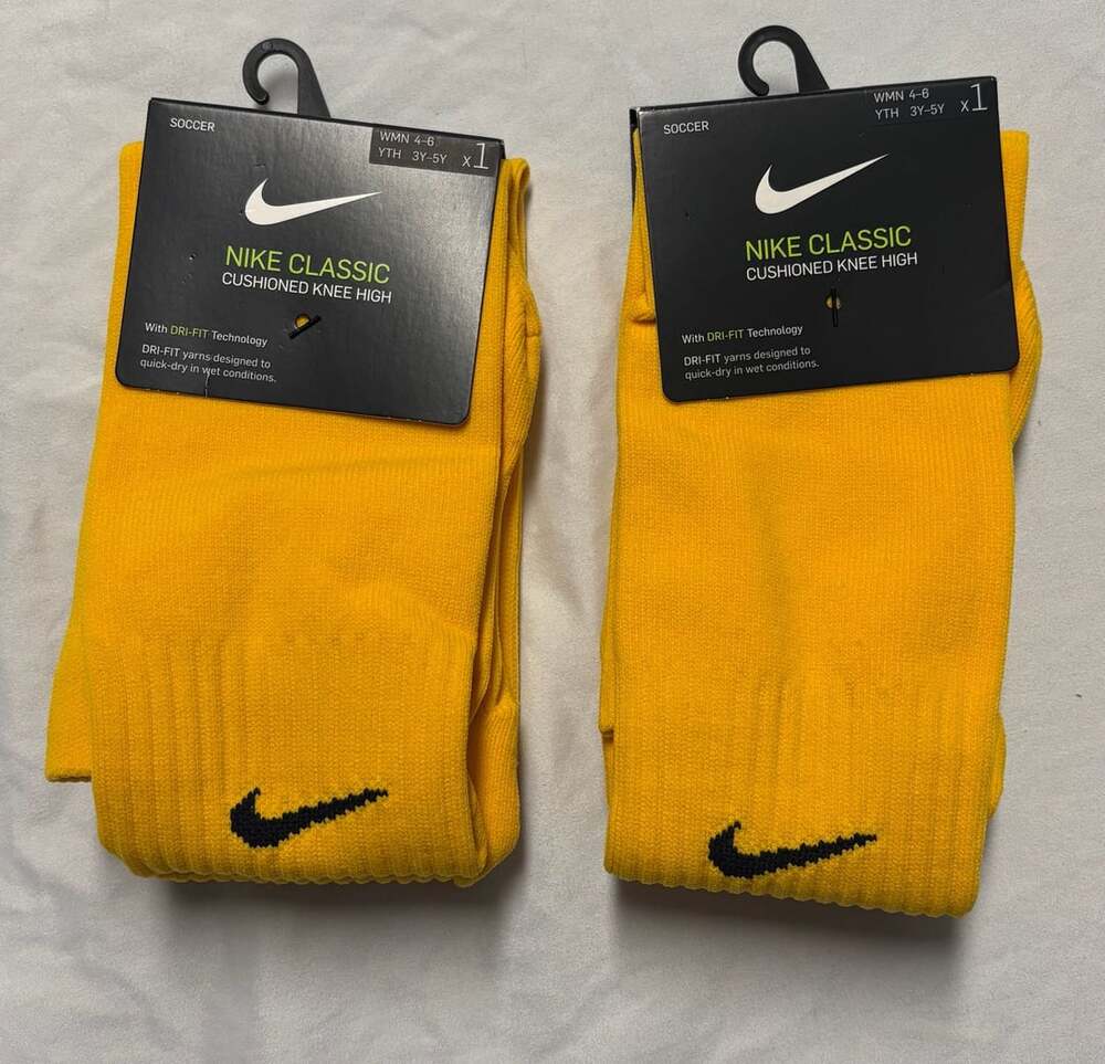 Nike Classic Cushioned Knee High Soccer Socks Size S Tour Yellow Black SX5728-73